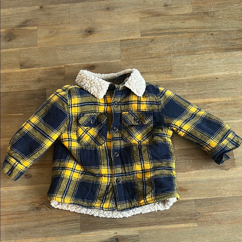 Yellow and Blue Plaid Jacket with Sherpa Collar